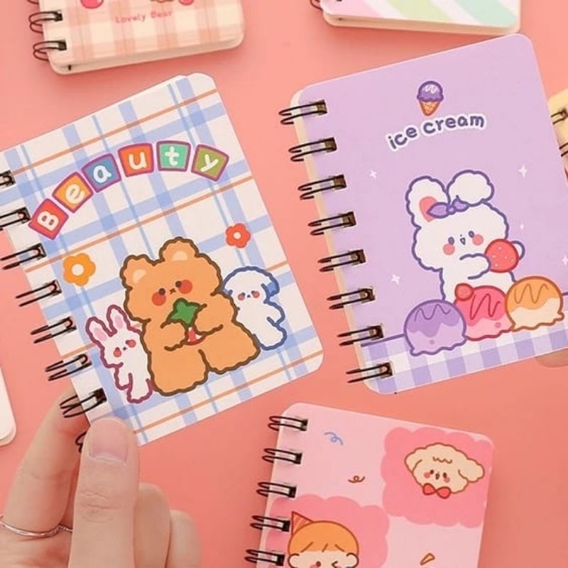 

Notebook Ring Motif Kartun Bulu Tulis Mini Binder Buku Catatan Memo Spiral Karakter Murah