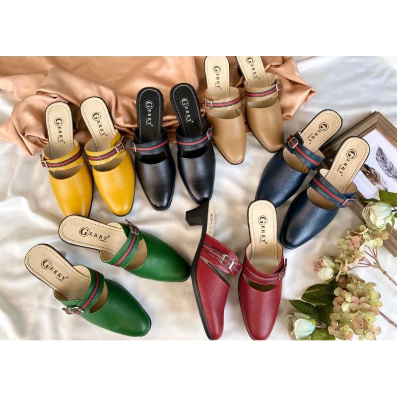 sandal wanita kulit asli tutong gucci hak terbaru