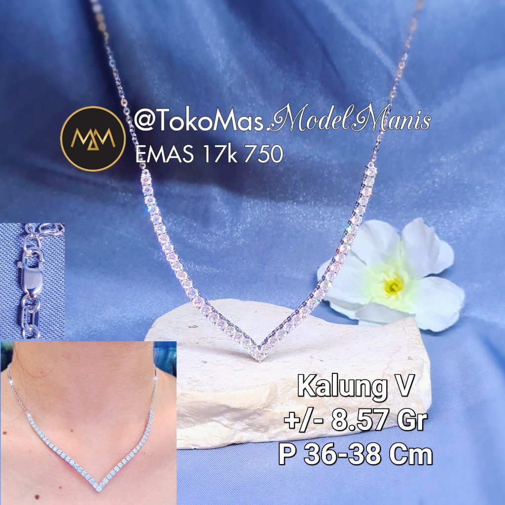 Kalung Aurel Diamond looks rantai Nori emas putih 750 kadar 17k