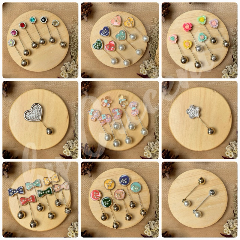 Bros Tuspin Pin Peniti Premium untuk Hijab Jilbab Kerudung Ala Korea Bentuk Karakter Mutiara Bunga K