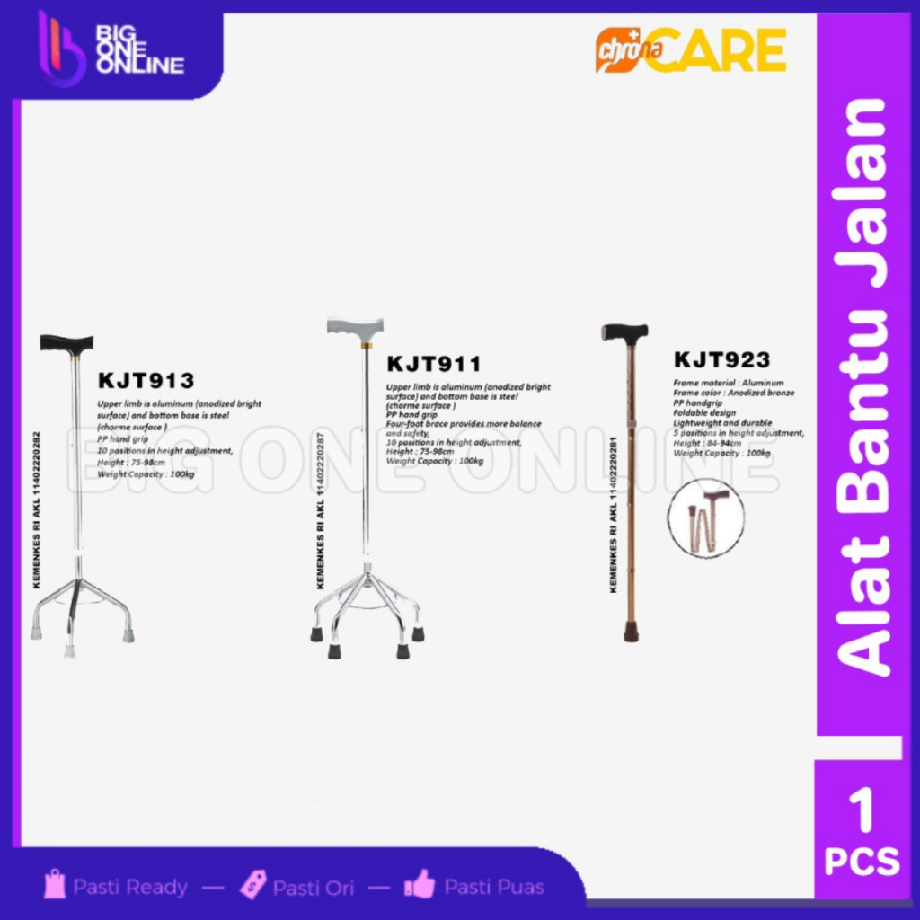 Walking Stick Aluminium Tongkat 4 Kaki, Tongkat Jalan Lansia Manula, Tongkat Jalan 3 Kaki, Tongkat L