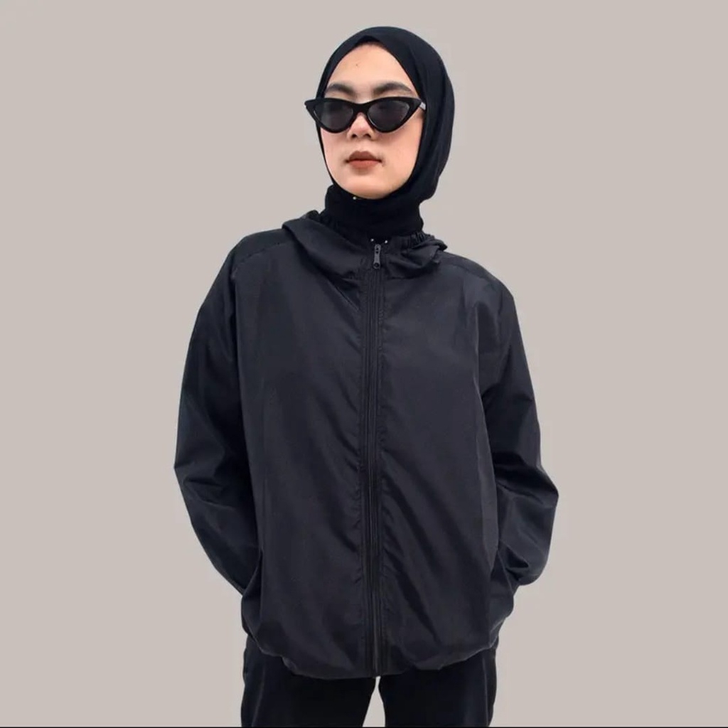 LOGO GM - Jaket Olahraga Parasut Polos Pria/Wanita mirip Uniqlo, UV Protection, Windbreaker, Sauna S