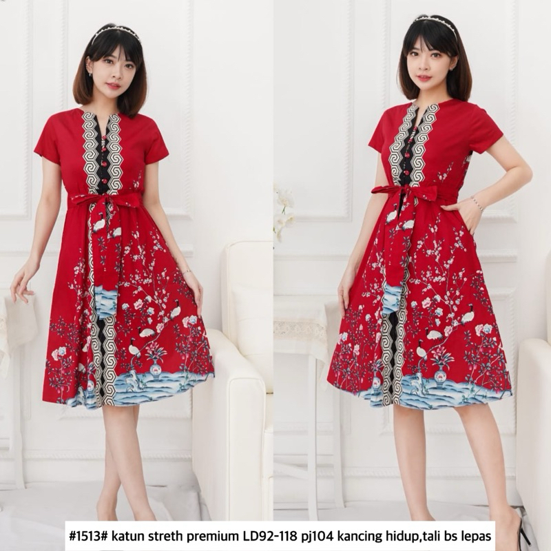 #1513 dress batik CNY merah