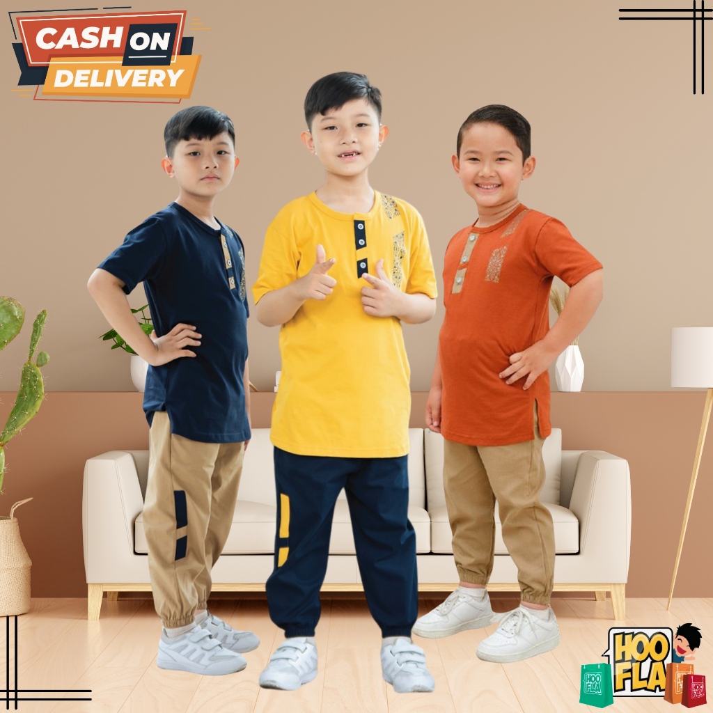 Baju Koko Setelan Anak Laki Laki Umur 3 4 5 6 7 8 9 10 11 12 Tahun Celana Kaos Lengan Pendek