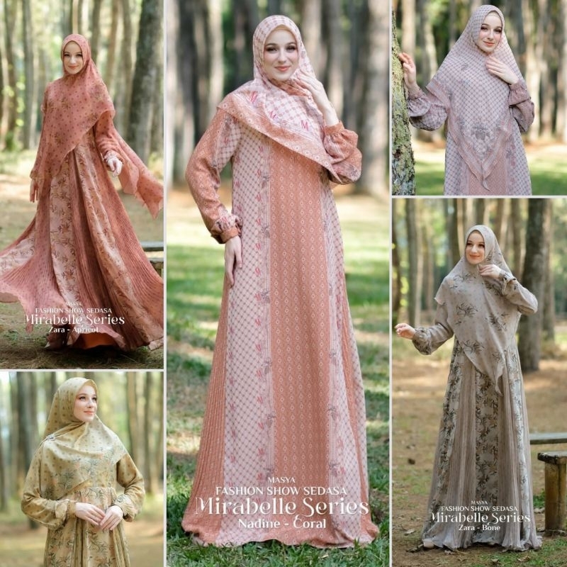 Set Gamis Dress Ceruty Babydoll Printing Premium Syari Branded Merah Bata - Coklat Susu - Mocca - Ol