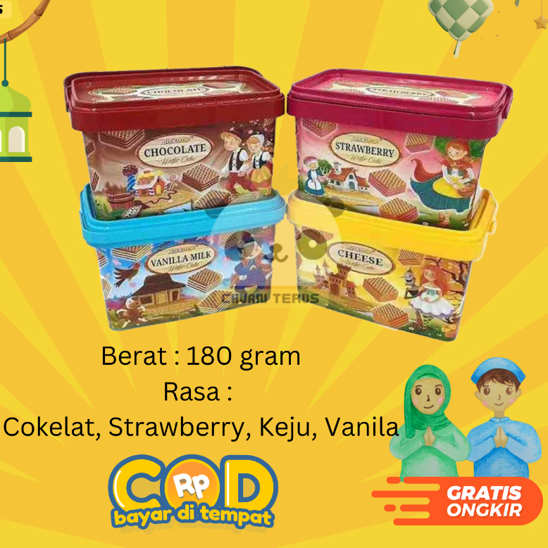 

WAFER BISKITOP CUBE 180gr cokelat, Strawberry, vanil, cheese.