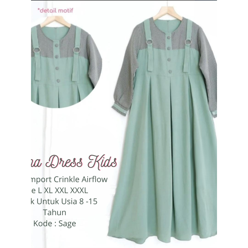 MURAH SELENAV.2 DRESS GAMIS ANAK TANGGUNG USIA 7-14 THN - CRINGKLE AIRFLOW MIX KATUN KOTAK HITAM