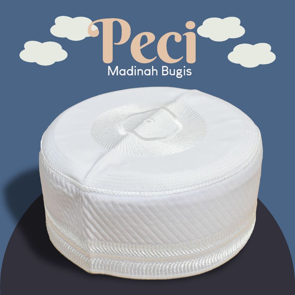 Peci kopiah Madina bugis putih polos bordir harga terjangkau kualitas bagus ukuran standar dewasa
