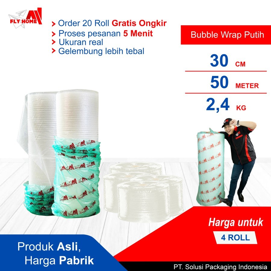 

FLYHOME Bubble wrap putih 2,4kg potongan 30cm 4 roll bublewrap 30x50meter