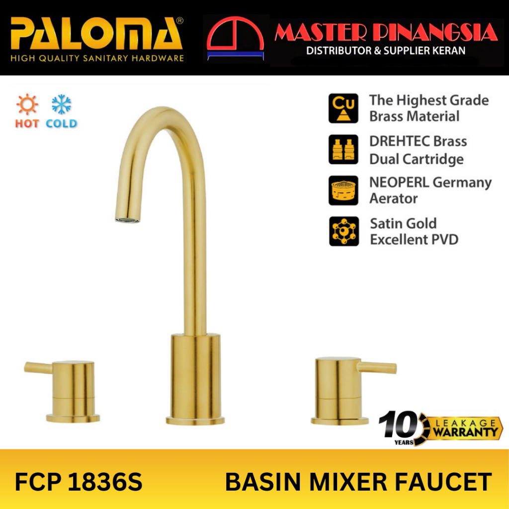 PALOMA FCP 1836S SATIN GOLD Keran Wastafel Cuci Tangan Keran Air Panas Dingin