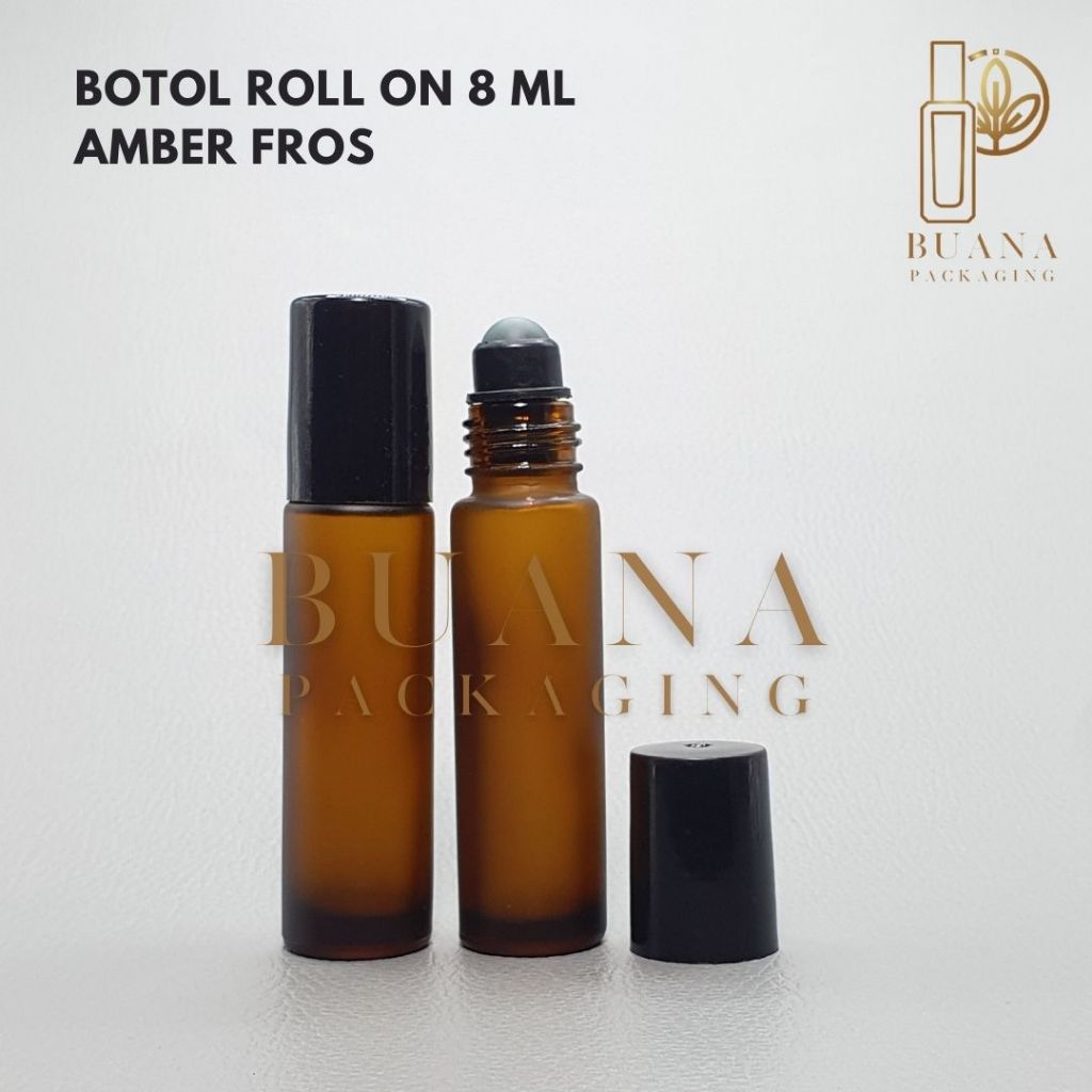 Botol Roll On 8 ml Amber Frossted Tutup Plastik Hitam Bola Plastik Hitam / Botol Roll On / Botol Kaca / Parfum Roll On / Botol Parfum / Botol Parfume Refill / Roll On 10 ml