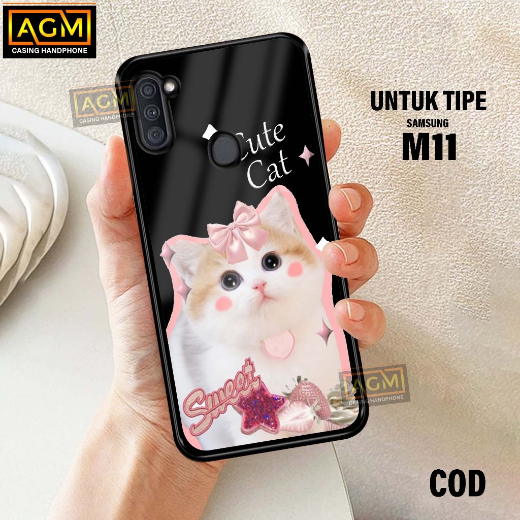 Case Samsung M11 - New Case Glossy casing Hp Samsung M11 [Motif CUTE CAT] - AGM Case softcase glass 