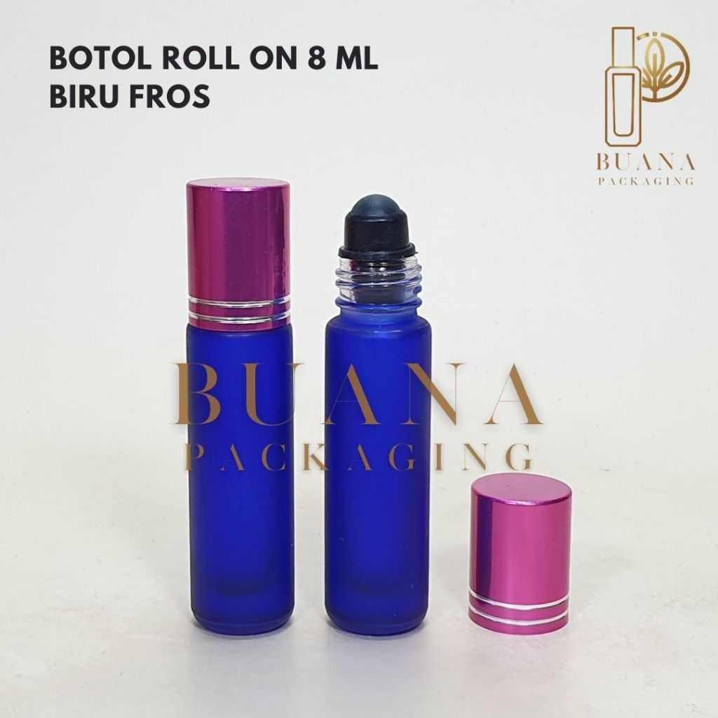 Botol Roll On 8 ml Biru Frossted Tutup Stainles Pink Shiny Bola Plastik Hitam / Botol Roll On / Botol Kaca / Parfum Roll On / Botol Parfum / Botol Parfume Refill / Roll On 10 ml