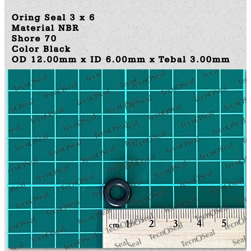 Oring seal metric size 3x6 NBR70 OD 12.00mm x ID 6.00mm x CS 3.00mm