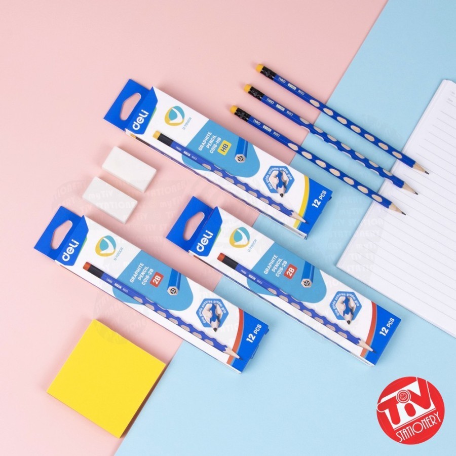 

Ay00! Pensil Kayu Deli U-Touch Natural Grip 2B +Eraser (1 pack = 12 pcs)