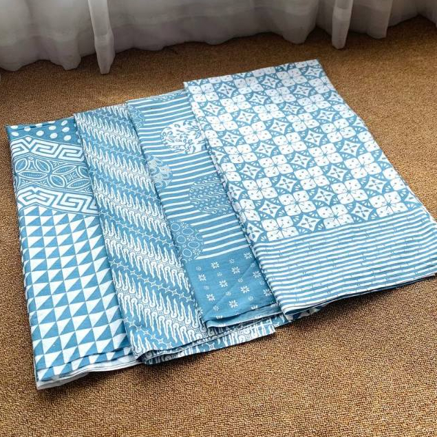 Kain Batik 2 Meter Shibori Biru Putih Bahan Katun Motif Meteran Panjang