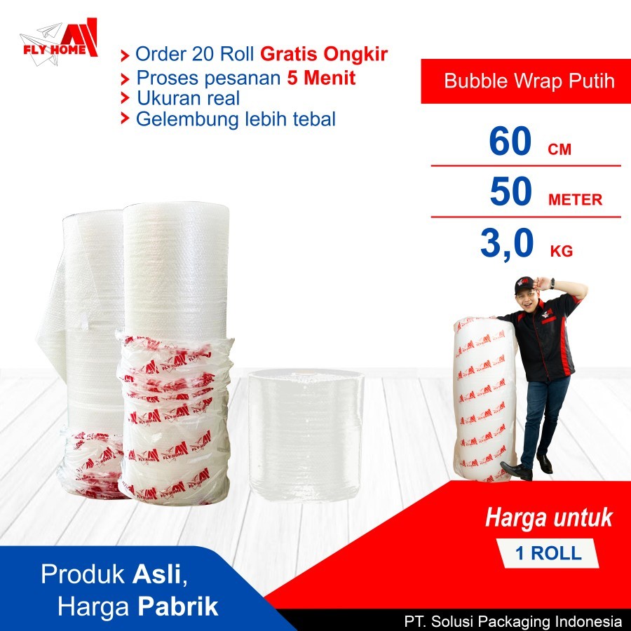 

FLYHOME Bubble wrap 3kg potongan 60cm putih 1 roll besar 60x50meter