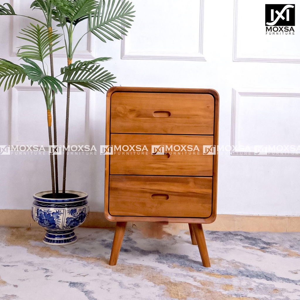 Bedside Nakas Lemari Kecil Laci 3 Kayu Jati Solid