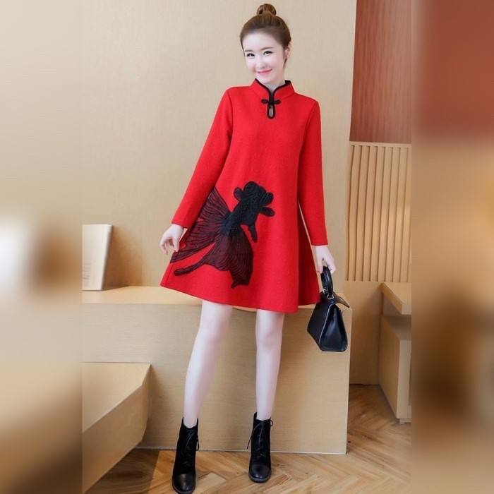 Dress Wanita Modern Cheongsam Loose IMPORT