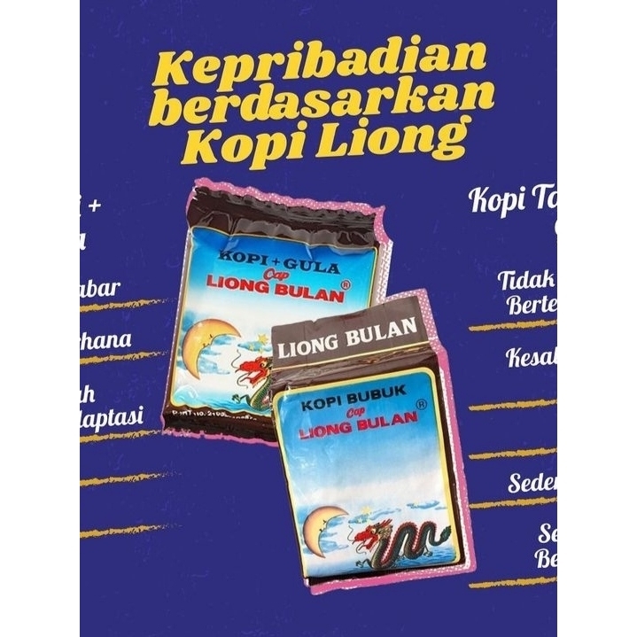 

Kopi liong KHAS BOGOR//kopi liong bulan plus gula 1 pack isi 20 bungkus