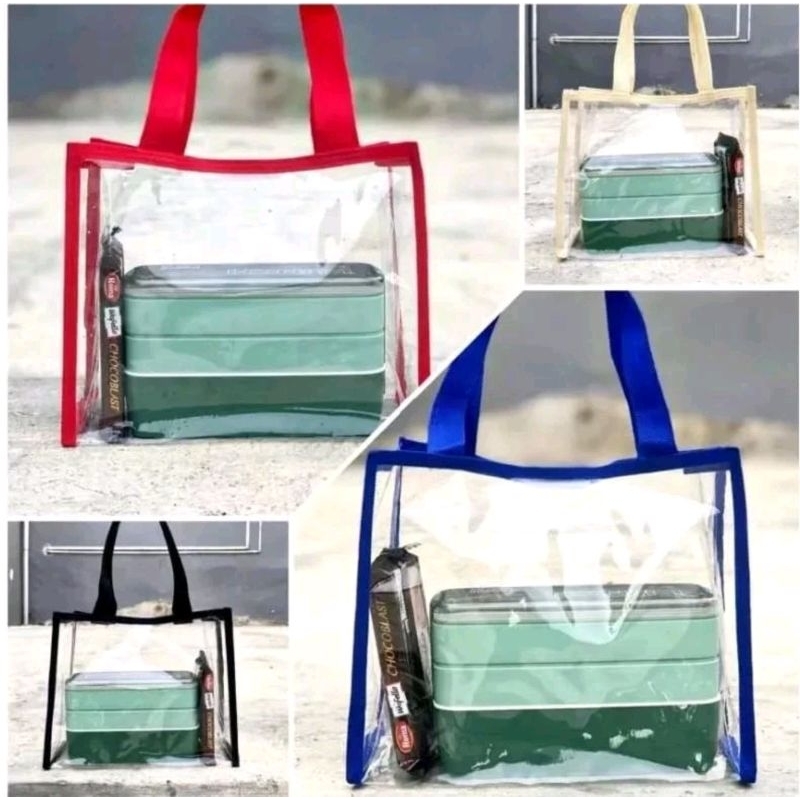Tas Mika transparan kuat tebal tas tote bening tas make up tas hampers tas serbaguna