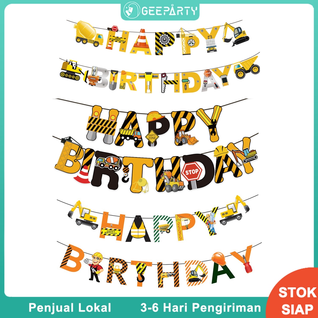 1 Set Spanduk Kertas Spanduk Truk Konstruksi Spanduk Peralatan Makan Sekali Pakai Dekorasi Pesta Ula
