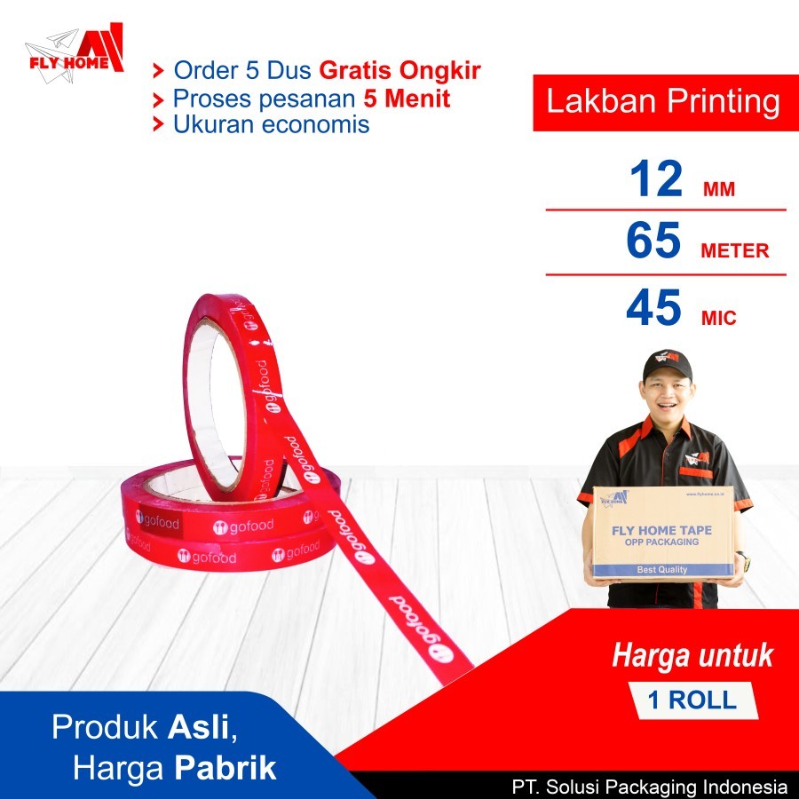 

FLY HOME Lakban GO FOOD | GRAB FOOD 12 x 65 meter Segel Printing