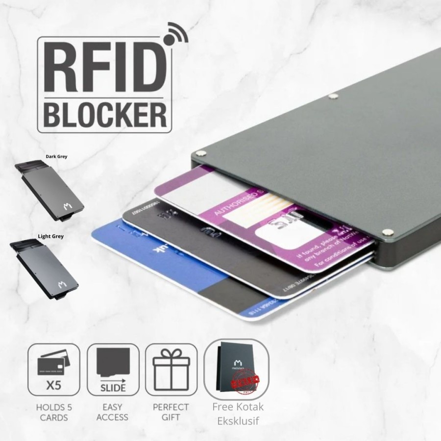 Mediatech RFID Alumunium Card Holder Blocking For Travel - Dompet Kartu RFID