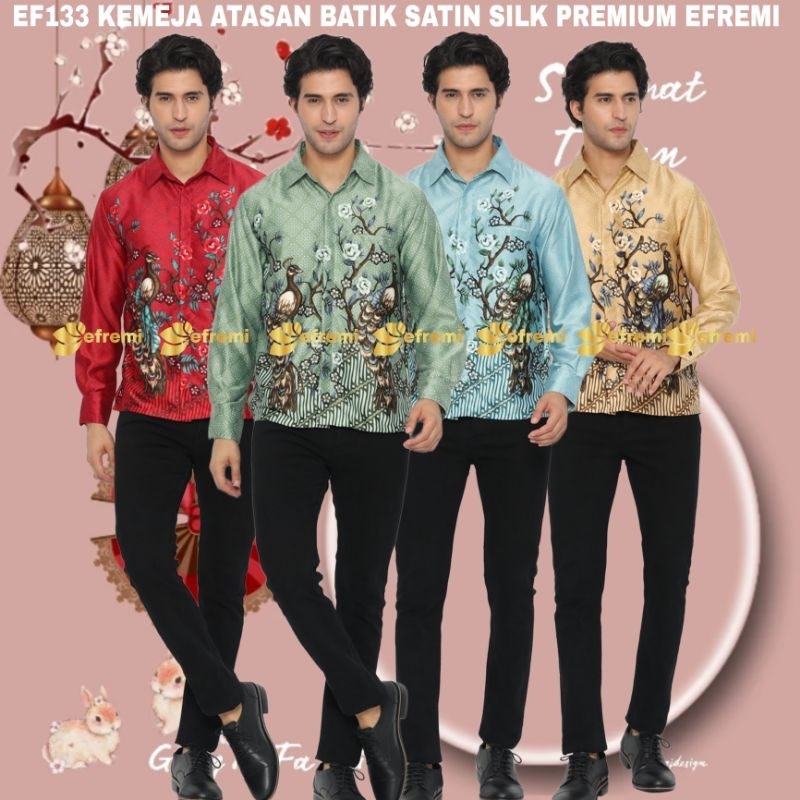ESA133 KEMEJA BATIK SATIN SILK PREMIUM LAPIS FURING / BATIK KANTOR PRIA FORMAL / BATIK CHEONGSAM IML