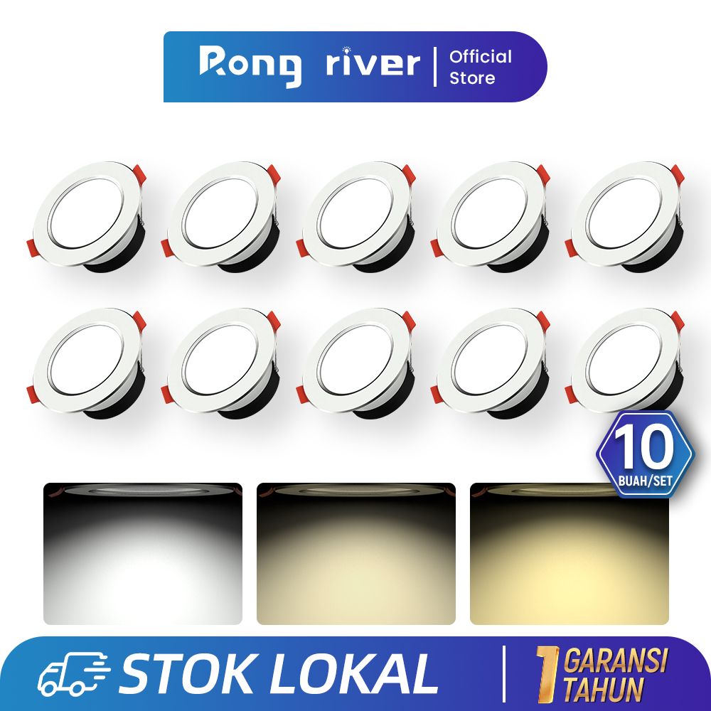 RONG RIVER 10Buah 5W Lampu Downlight 3 Warna Lampu Downlight Plafon