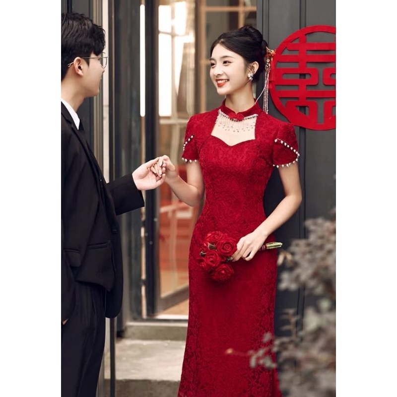 dress cheongsam panjang imlek sangjit tepai ceremony imlek cny chinese new year chinesse kueni sinci