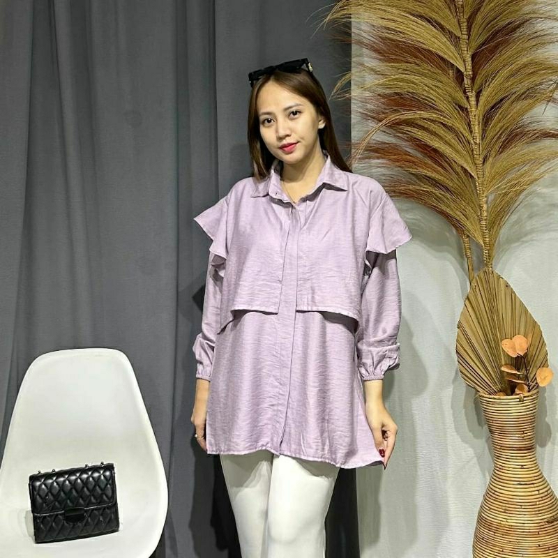 Blouse Geiza Top Blouse Wanita Polo Linen