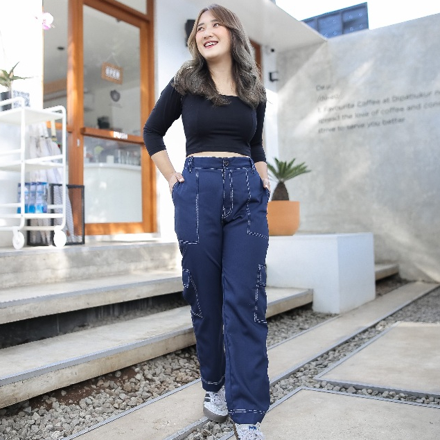 CELANA CARGO LIST BLACK S-XXXXL | CELANA PANJANG PRIA WANITA SAKU KEMPOL