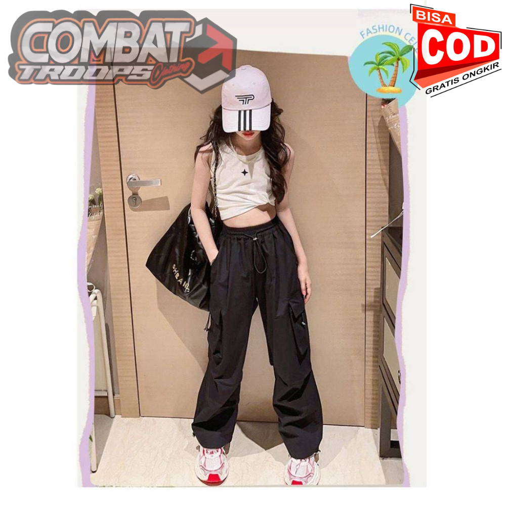 Hip Hop Cargo Pants Anak Perempuan Usia 6-14 Tahun Celana Cargo Anak korean Style