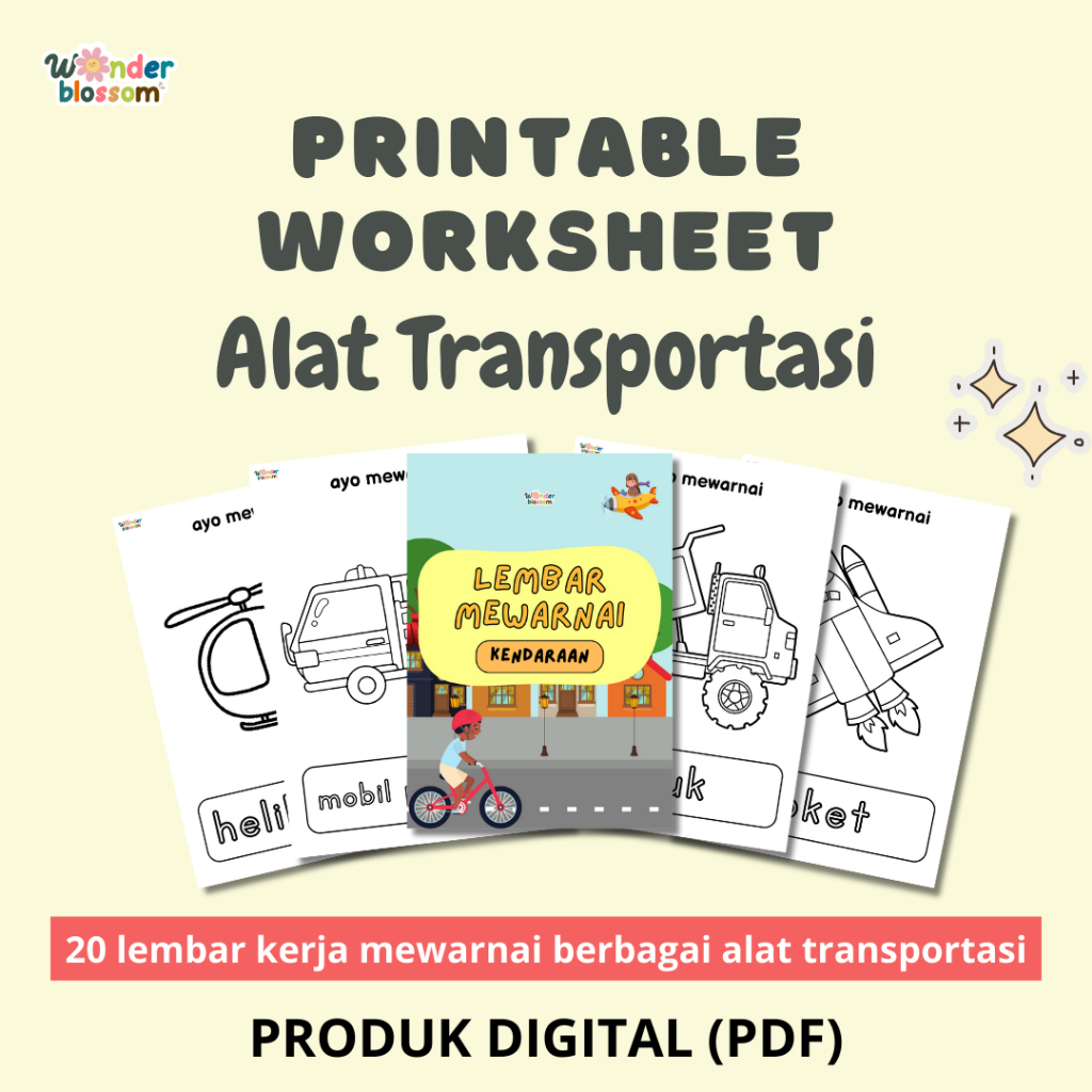 (PDF) 20 Aktivitas PRINTABLE WORKSHEET TK PAUD lembar kerja mewarnai Transportasi / Edukasi Anak / W