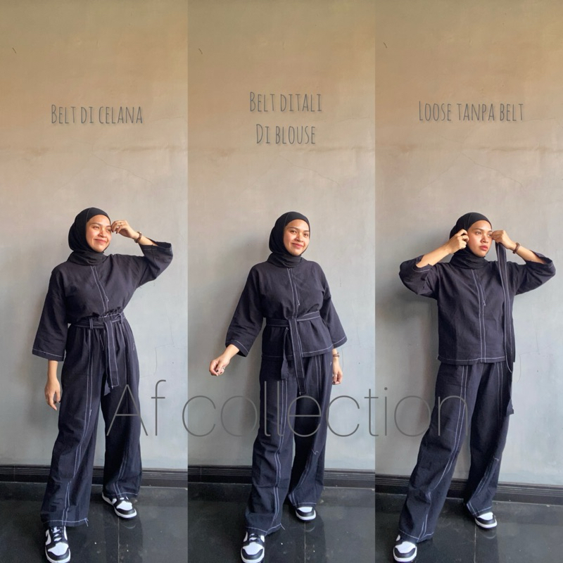 Kinder Set Linen - One Set Wanita - Baju Wanita - Blouse Wanita - Celana Kulot - Baju Setelan Linen 