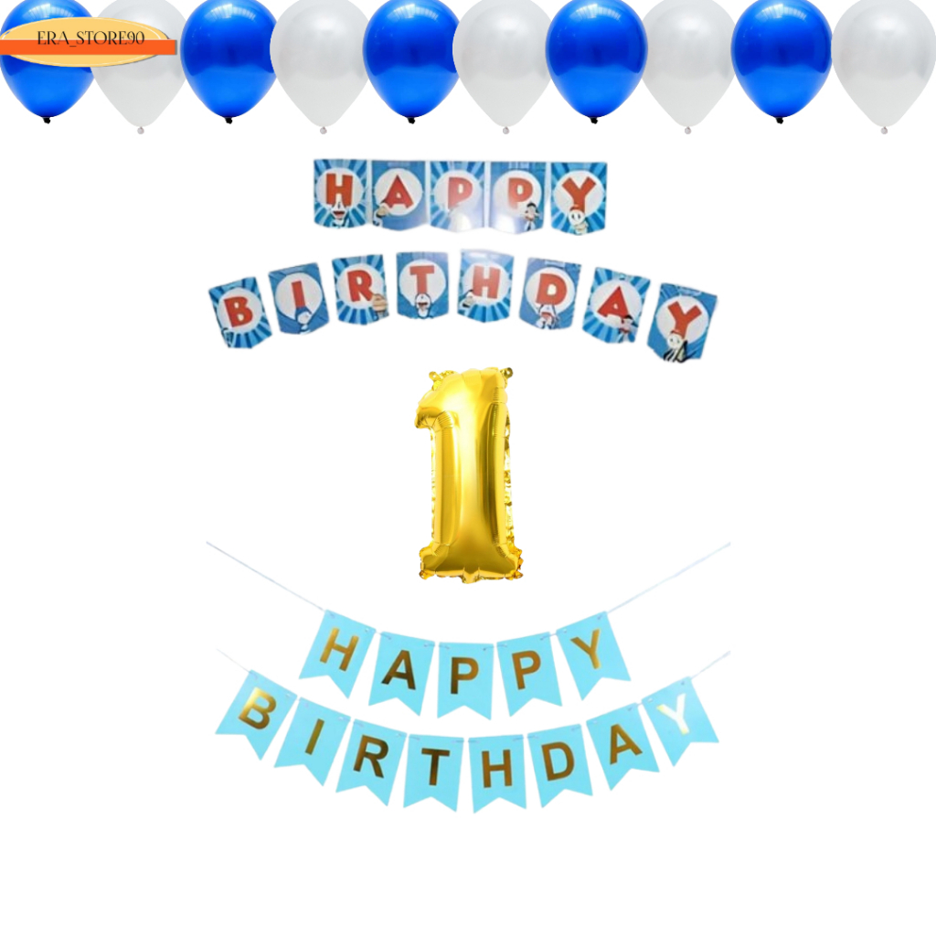 Set Dekorasi Party Balon Ulang Tahun Anak Banner Doraemon Hello Kitty Frozen Cars Captain Amerika