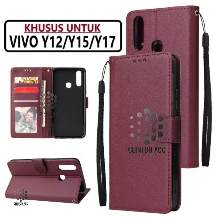 CASE HP VIVO Y12 Y15 Y17 FLIP WALLET LEATHER DOMPET KULIT SOFTCASE PREMIUM FLIP COVER SARUNG BUKA TU