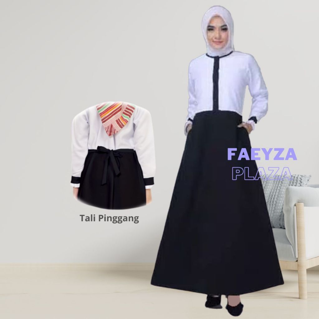 baju gamis putih hitam tali pinggang seragam kerja kantor dress pns AFZ syari terbaru polos jumbo