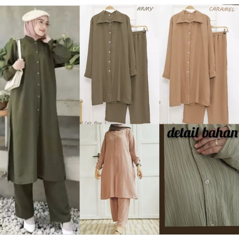 setelan long tunik ladycrush jumbo / oneset ladycrush long tunik / setelan kemeja long tunik