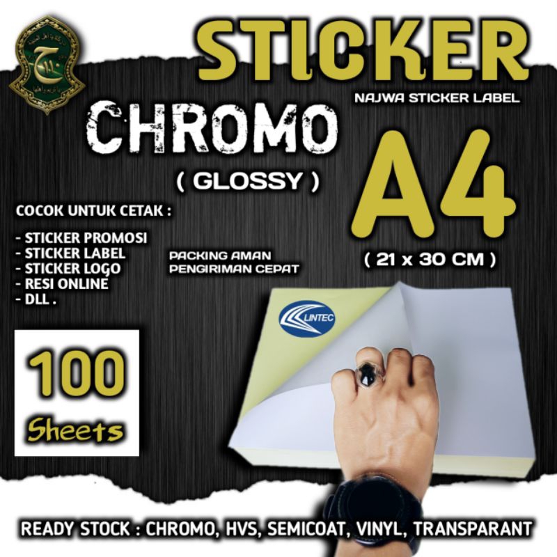 

STICKER KROMO ( GLOSY ) A4 ISI 100 LEMBAR TERMURAH