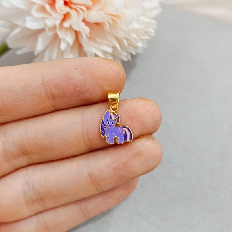 Liontin Unicorn Purple Koleksi Josean Elegant Hadiah Anak Emas Asli