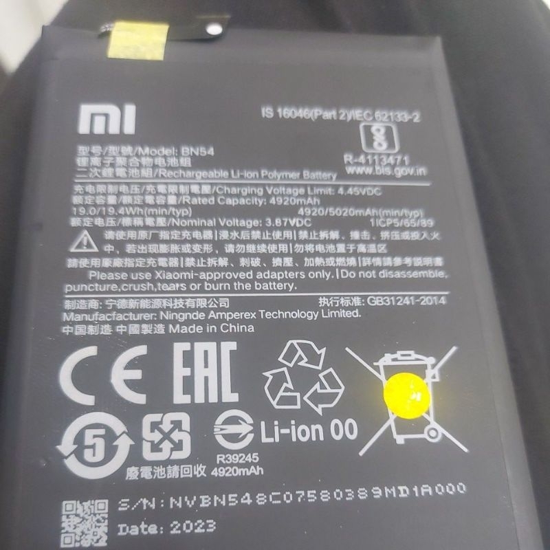Baterai Xiaomi Redmi Note 9/BN54 ORI