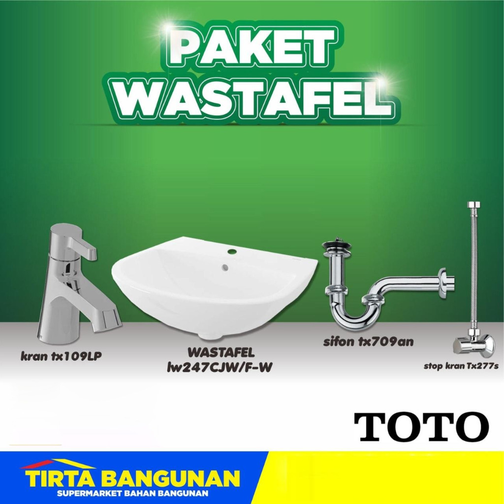 Wastafel Paket Toto LW247Cj komplit set sifon kran wastafel stop kran