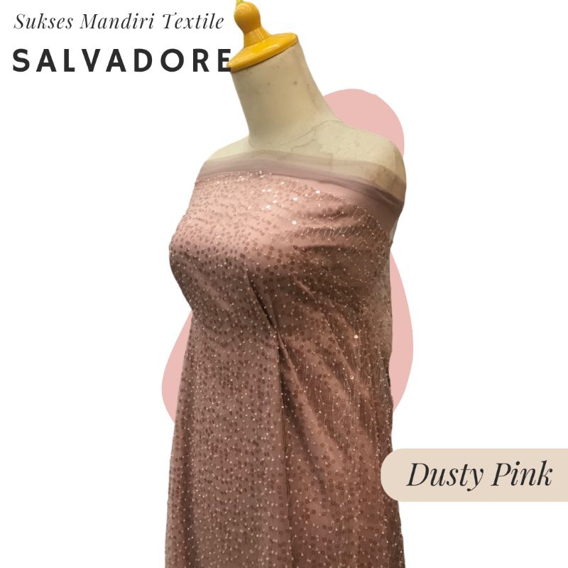 [SALVADORE] Brokat  Tile Full Payet Salur Premium Mewah Warna  Dusty Pink  | Harga ½ meter = 50 cm (