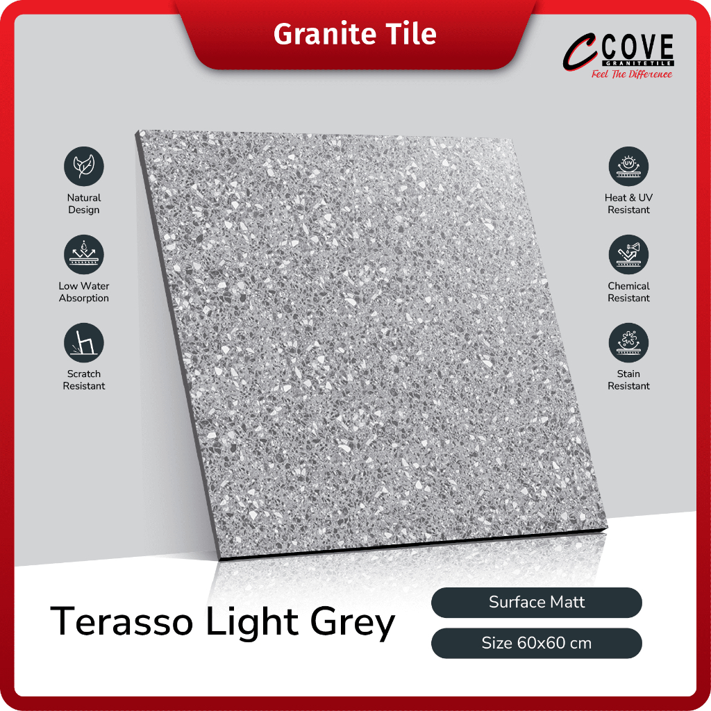 Cove Granite Tile Terasso Light Grey 60x60 Granit Lantai Outdoor Kamar Mandi