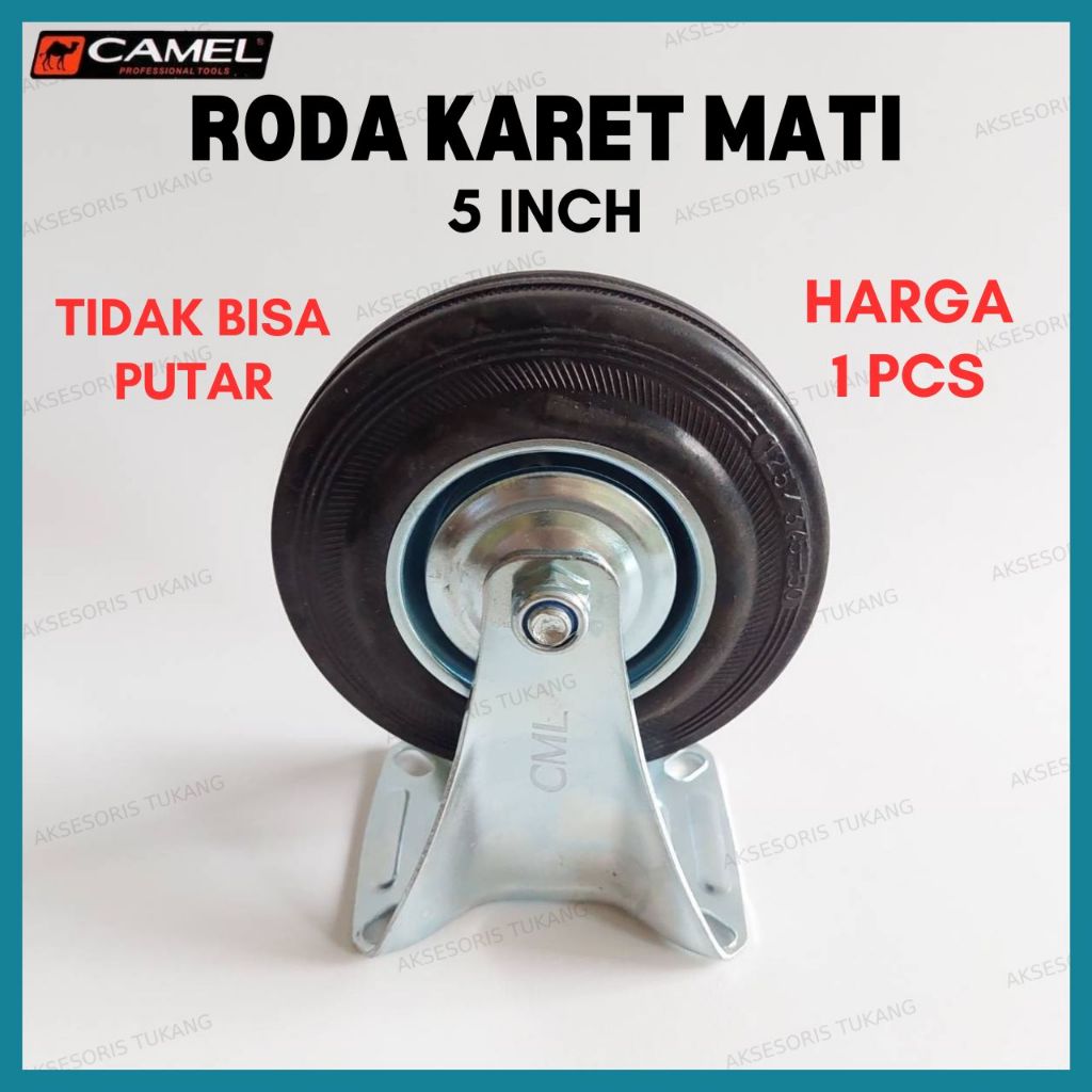 Roda Troli Karet Mati 5 Inch Camel / Roda Caster Gepeng Etalase Rak Lemari Gerobak 5" Inci