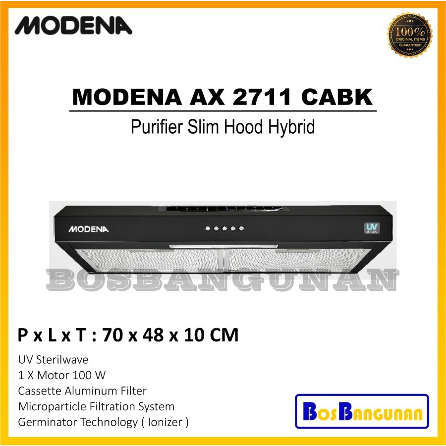 Cooker Hood MODENA AX 2711 CABK / Purifier Slim Hood Hybrid MODENA / Penghisap Asap Dapur / Cooker H