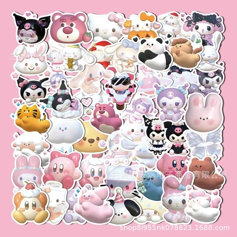 

51pcs Sticker 3D Sanrio Kuromi Kirby Hello Kitty Stiker Laptop Koper Tahan Air