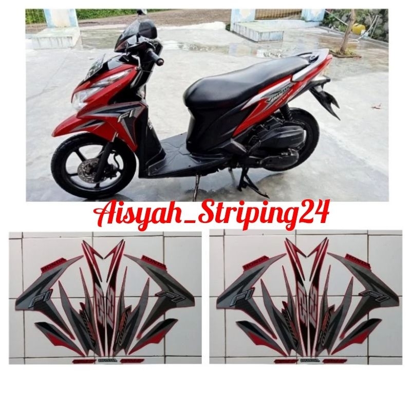 stiker striping sticker Lis les body motor Honda vario techno 125 fi old 2013 merah